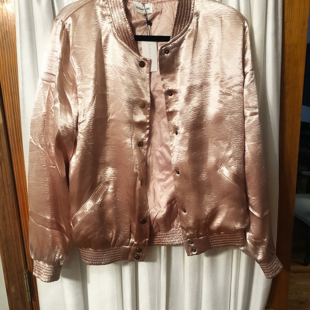 🆕 SugarLips Navette Satin Bomber Jacket - Blush - Picture 4 of 5